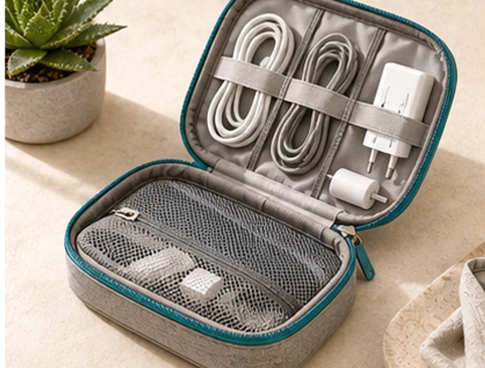 Kabel-Organizer für unterwegs als neutrales Reiseproduktbild