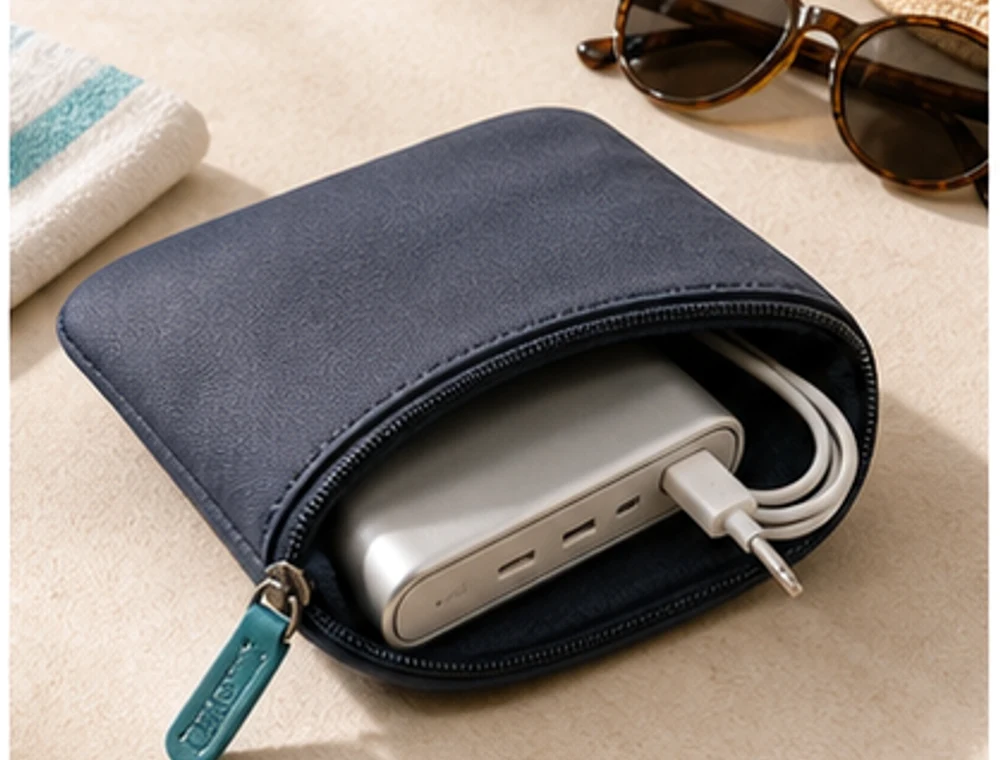 Kompakte Powerbank-Tasche als neutrales Reiseproduktbild