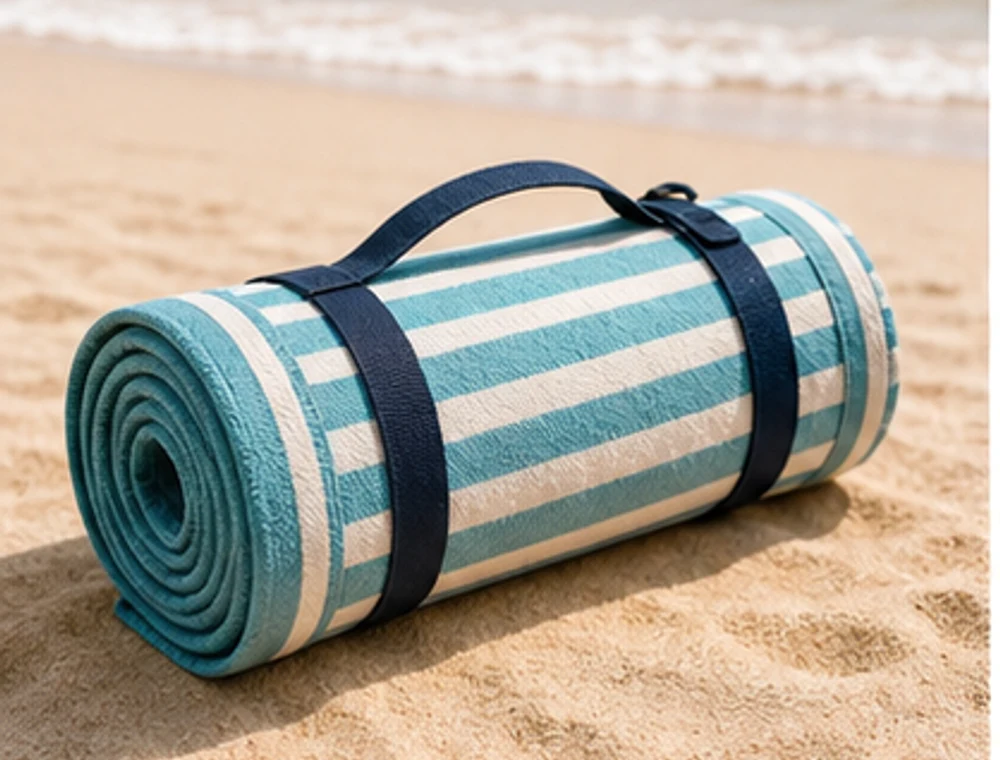 Strandmatte zum Zusammenrollen als neutrales Reiseproduktbild