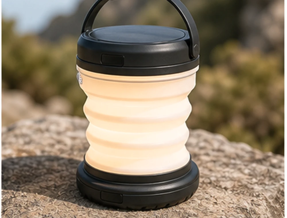 Kleine Campinglampe als neutrales Reiseproduktbild